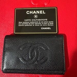 Auth Chanel Black Caviar Leather Key card Holder 5 Key W/COA